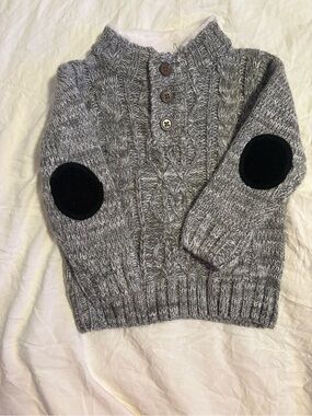 Boys Gray Cable Knit Sweater with Elbow Patches Little Lad